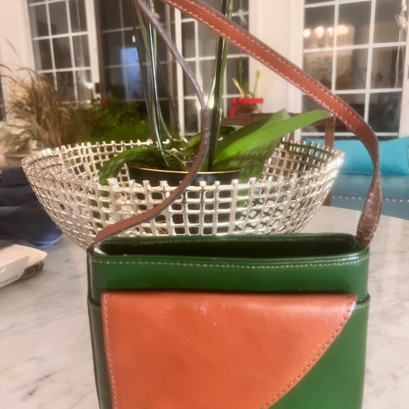 Vera Pelle Green and Brown Leather Shoulder Bag - Picture 10 of 10